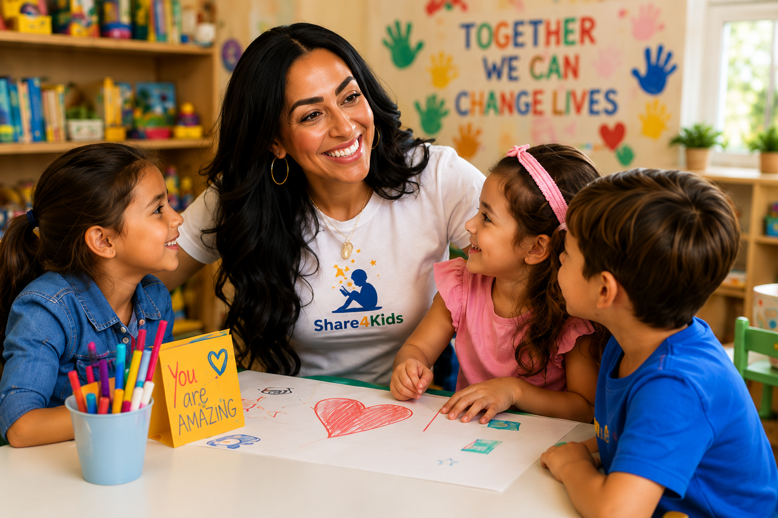 Marie working with children in a classroom